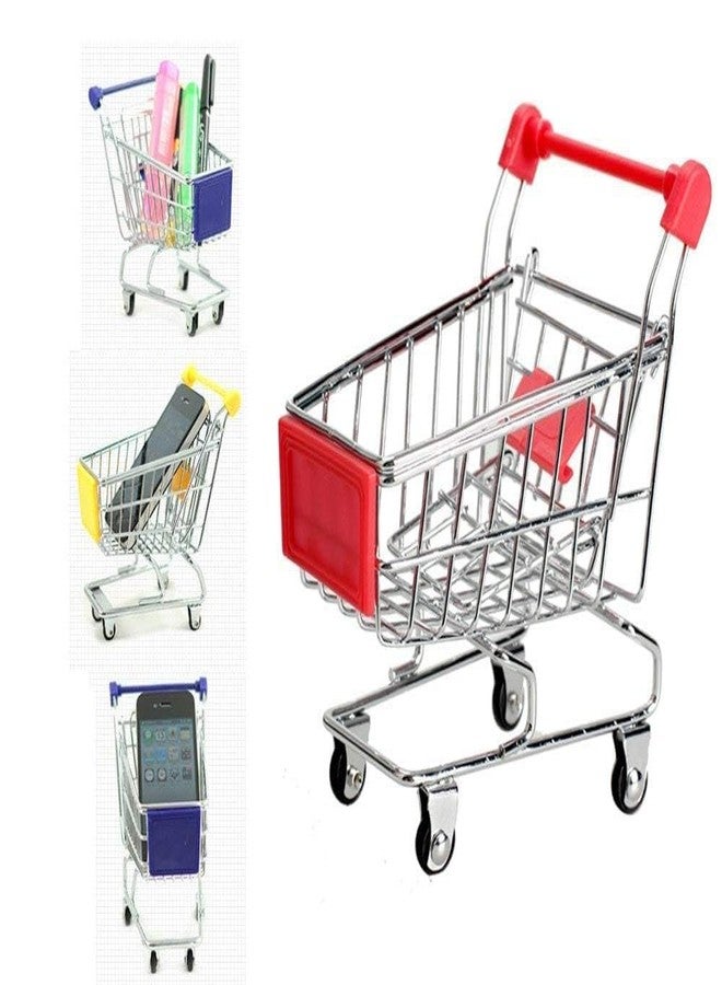 Hebezon Miniature Shopping Cart for Home Decor, Collectibles, or Display, Small Metal Basket with Rolling Wheels and Handle, Ideal for Toys, Miniature Display, or Desk Accessories,(Pack of 1) - Image 2
